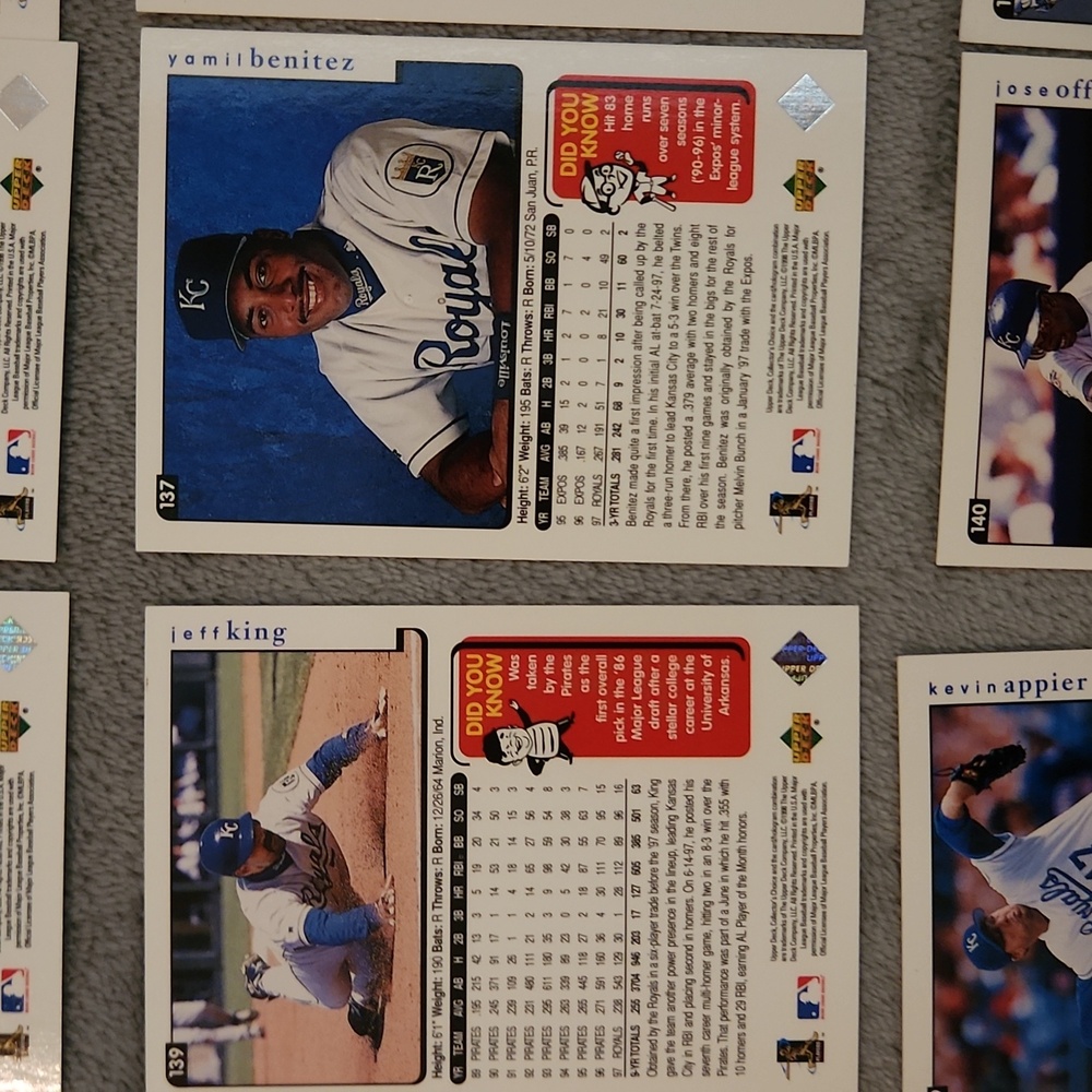 Vintage 1998 Upper Deck Royals Baseball Trading Cards - Picture 12 of 16